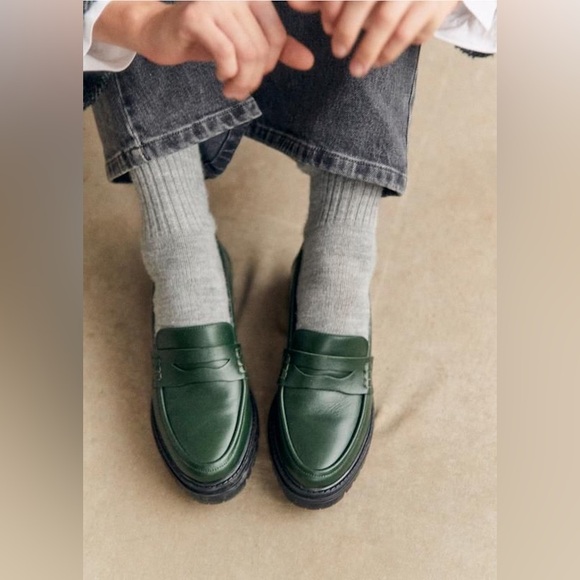 Sezane Shoes - Sézane Albane Loafers in Smooth Green Leather FR 37 / US 6